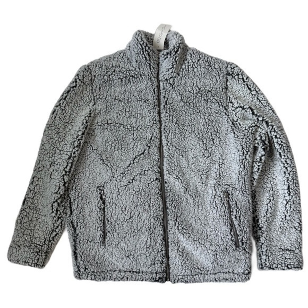 Quiet Storm White & Grey Fuzzy Zip Up‎ Jacket Sz S